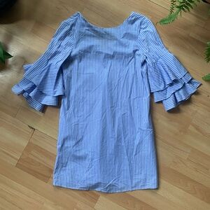 Zara Light Blue striped Ruffled Sleeve minidress shirtdress